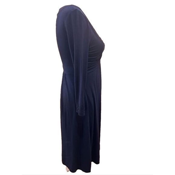 Velvet by Graham & Spencer Navy Beaded V-Neck Empire Waist Midi Dress S NWT USA - Picture 3 of 10